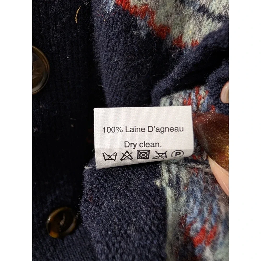J. Crew Men's Cardigan Shawl Collar Blue Red Striped 100% Lambs Wool Medium‎